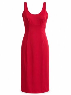 Ann Taylor Red Scoop Neck Midi Sheath Dress